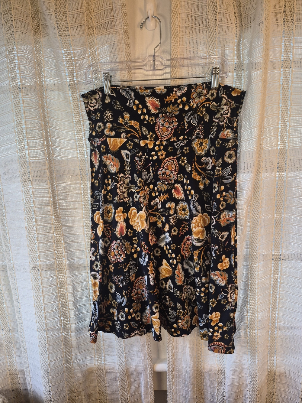 Popana Black Floral A-Line Skirt with Yellow and Cream Flowers Size XL